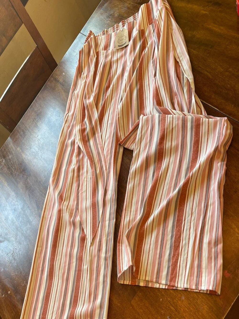 Kori America Striped Wide Leg Smocked Pants NWT XL
